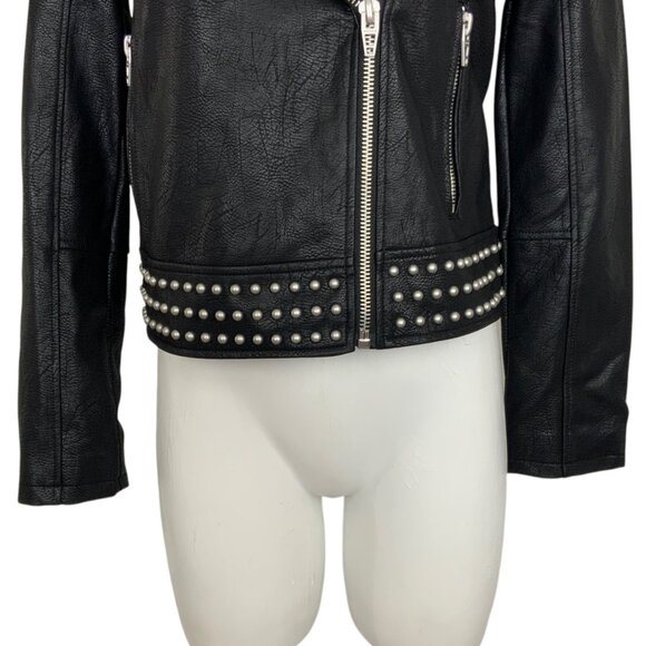 BlankNYC Faux Leather Biker Studded Jacket S Black Zipper Cuffs Zip Front Moto - Picture 10 of 13